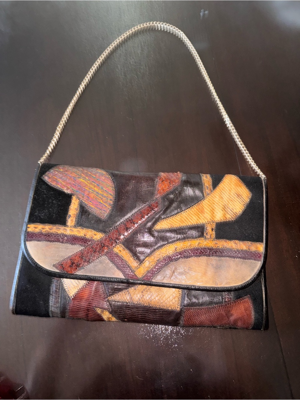 Bags by Varon Vintage Exotic Patchwork Snakeskin Clutch Shoulder Bag Multi Color